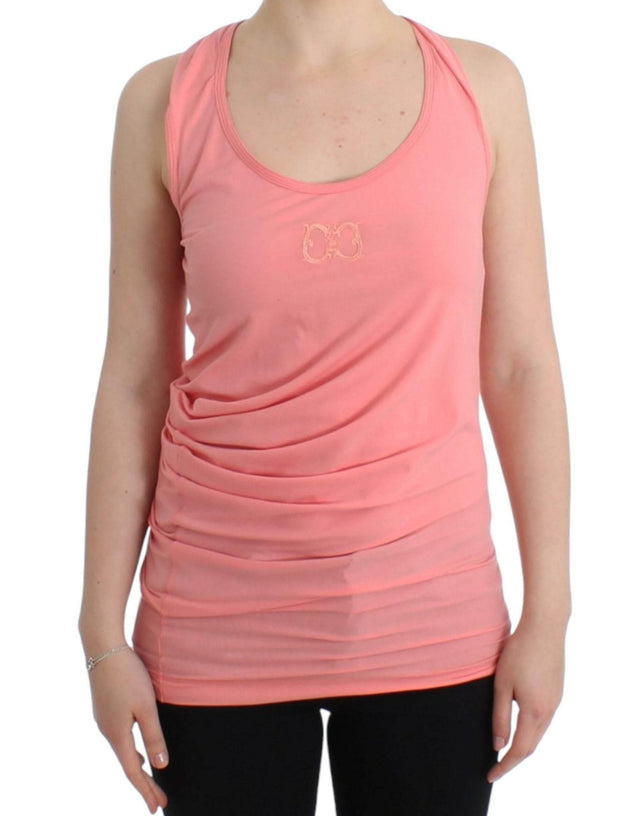 Cavalli Chic Pink Cotton Blend Tank Top - Hilstor