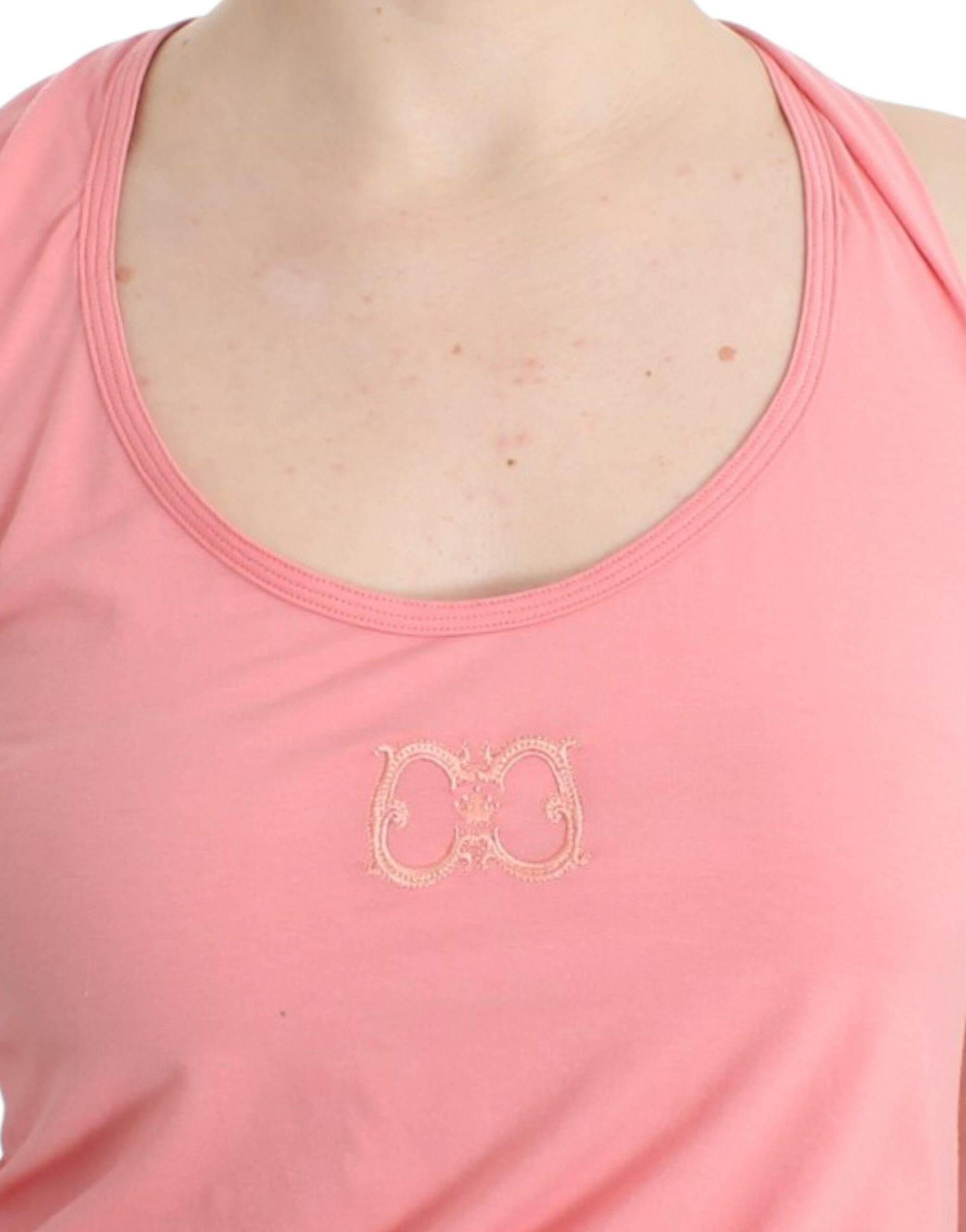 Cavalli Chic Pink Cotton Blend Tank Top - Hilstor
