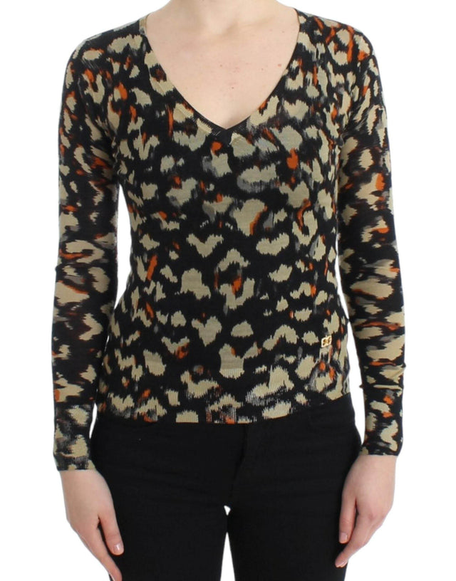 Cavalli Elegant Multicolor V-Neck Wool Jumper - Hilstor