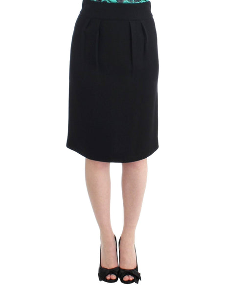 Cavalli Elegant Black Wool Pencil Skirt - Hilstor