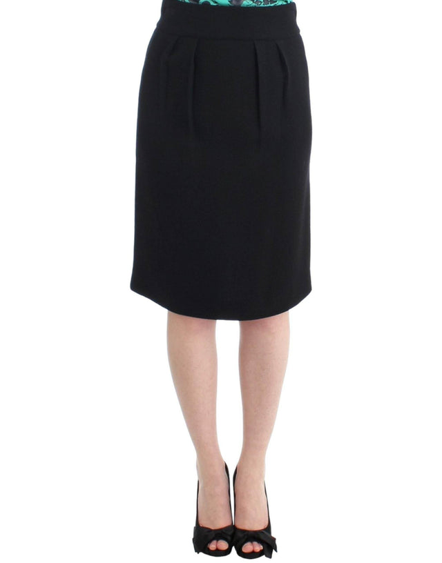 Cavalli Elegant Black Wool Pencil Skirt - Hilstor