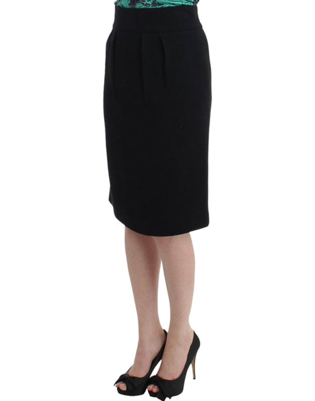 Cavalli Elegant Black Wool Pencil Skirt - Hilstor