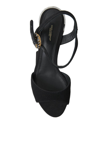 Dolce & Gabbana Black Crystals Ankle Strap Sandals Shoes - Hilstor