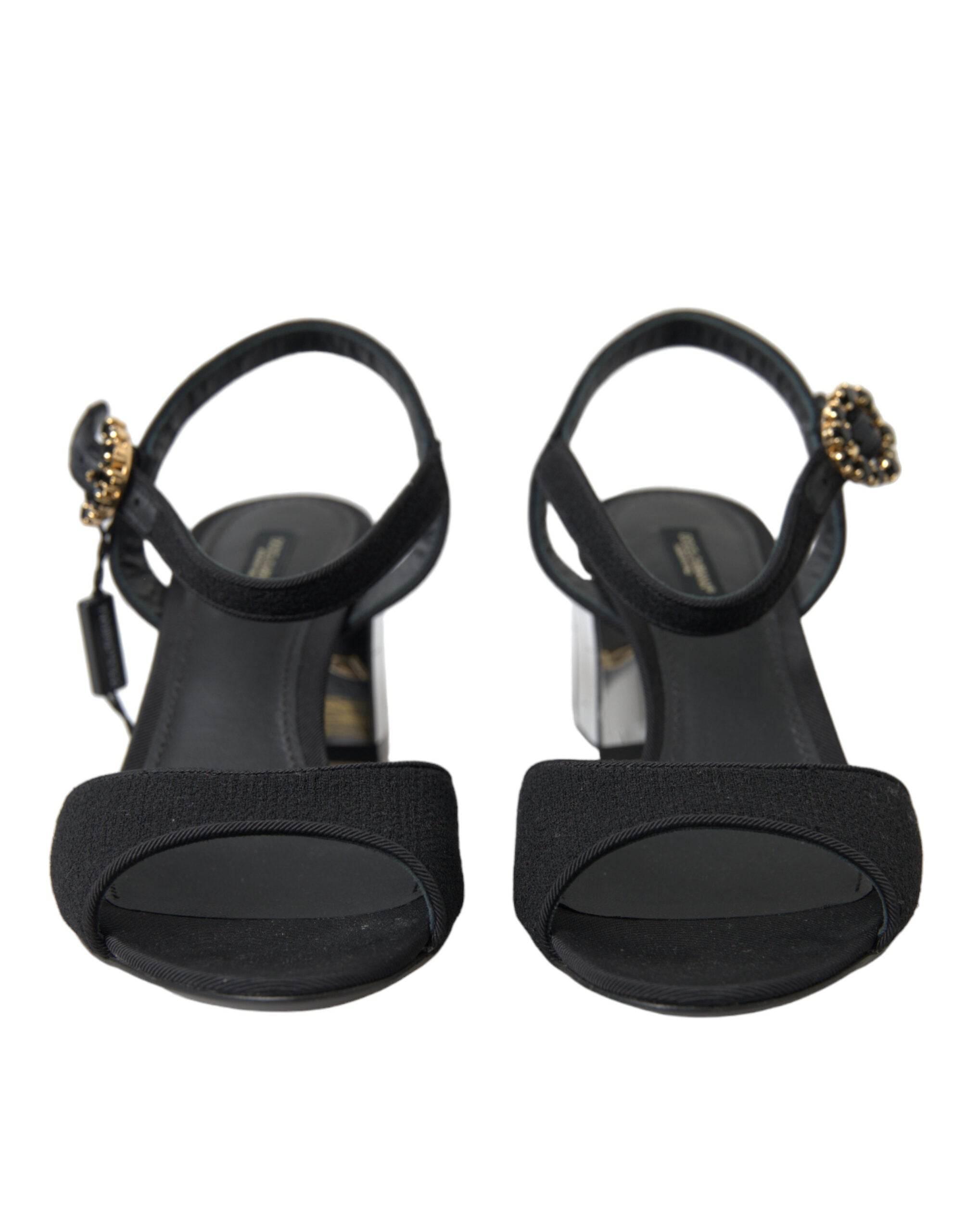 Dolce & Gabbana Black Crystals Ankle Strap Sandals Shoes - Hilstor