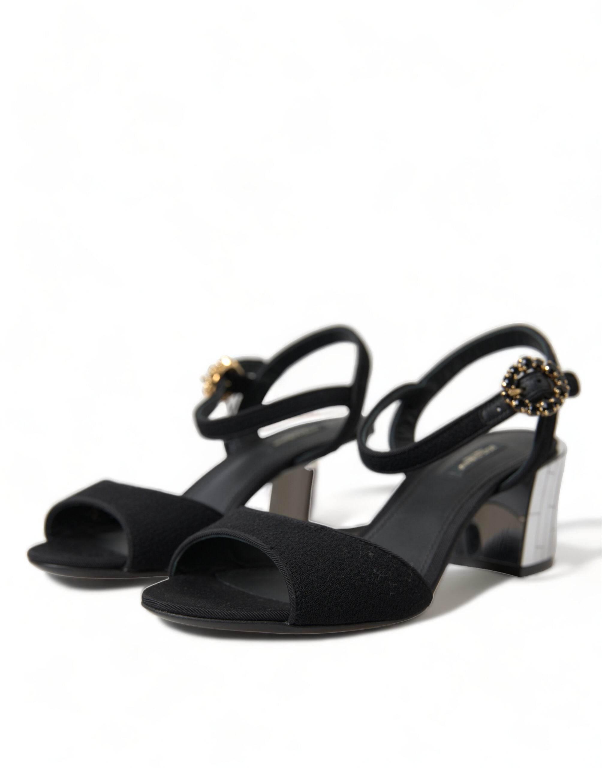 Dolce & Gabbana Black Crystals Ankle Strap Sandals Shoes - Hilstor