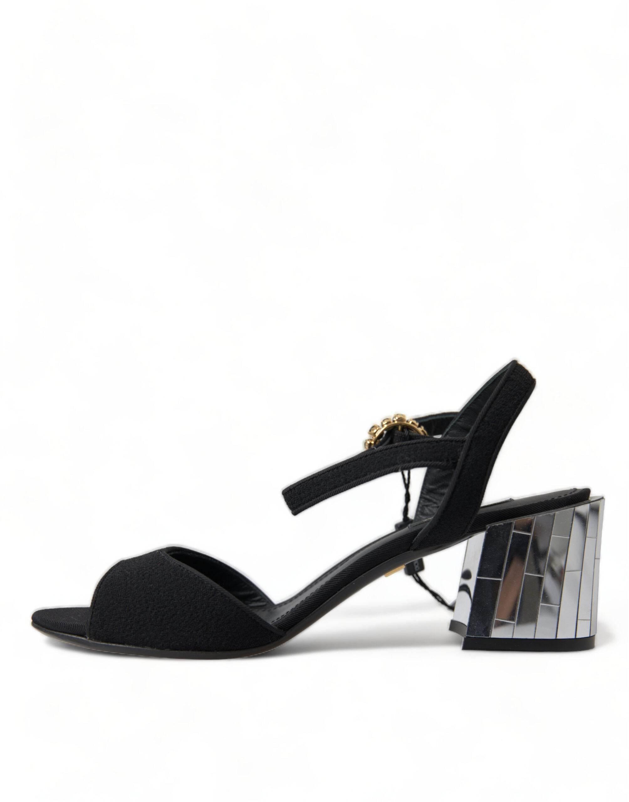 Dolce & Gabbana Black Crystals Ankle Strap Sandals Shoes - Hilstor