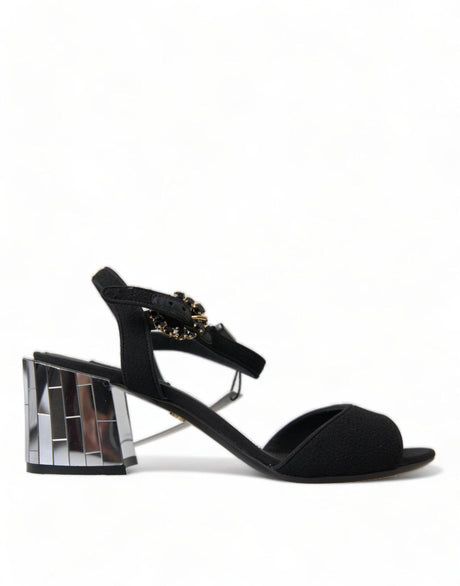 Dolce & Gabbana Black Crystals Ankle Strap Sandals Shoes - Hilstor