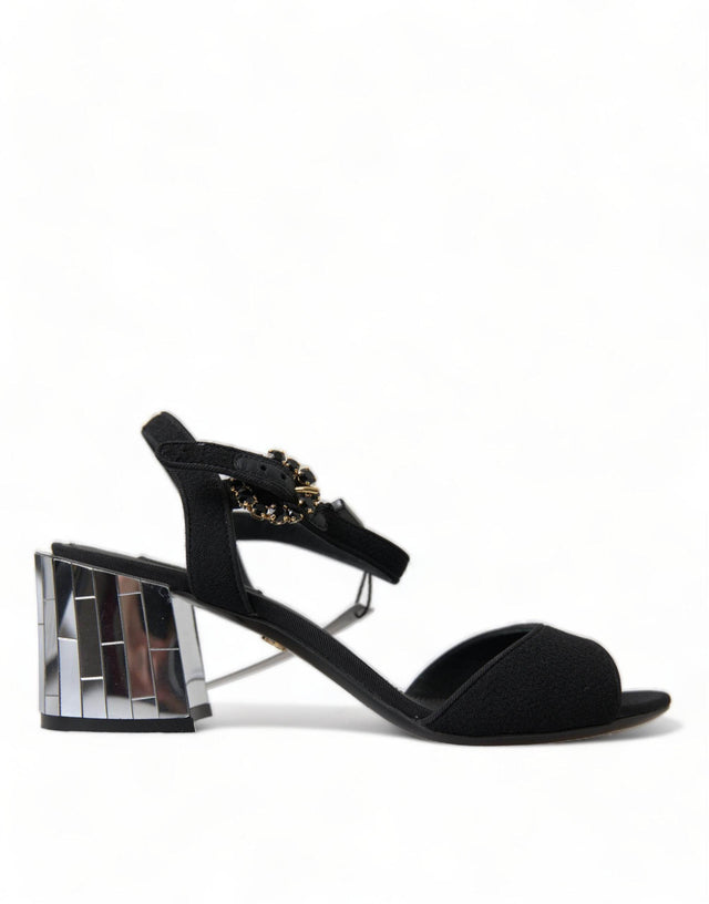 Dolce & Gabbana Black Crystals Ankle Strap Sandals Shoes - Hilstor