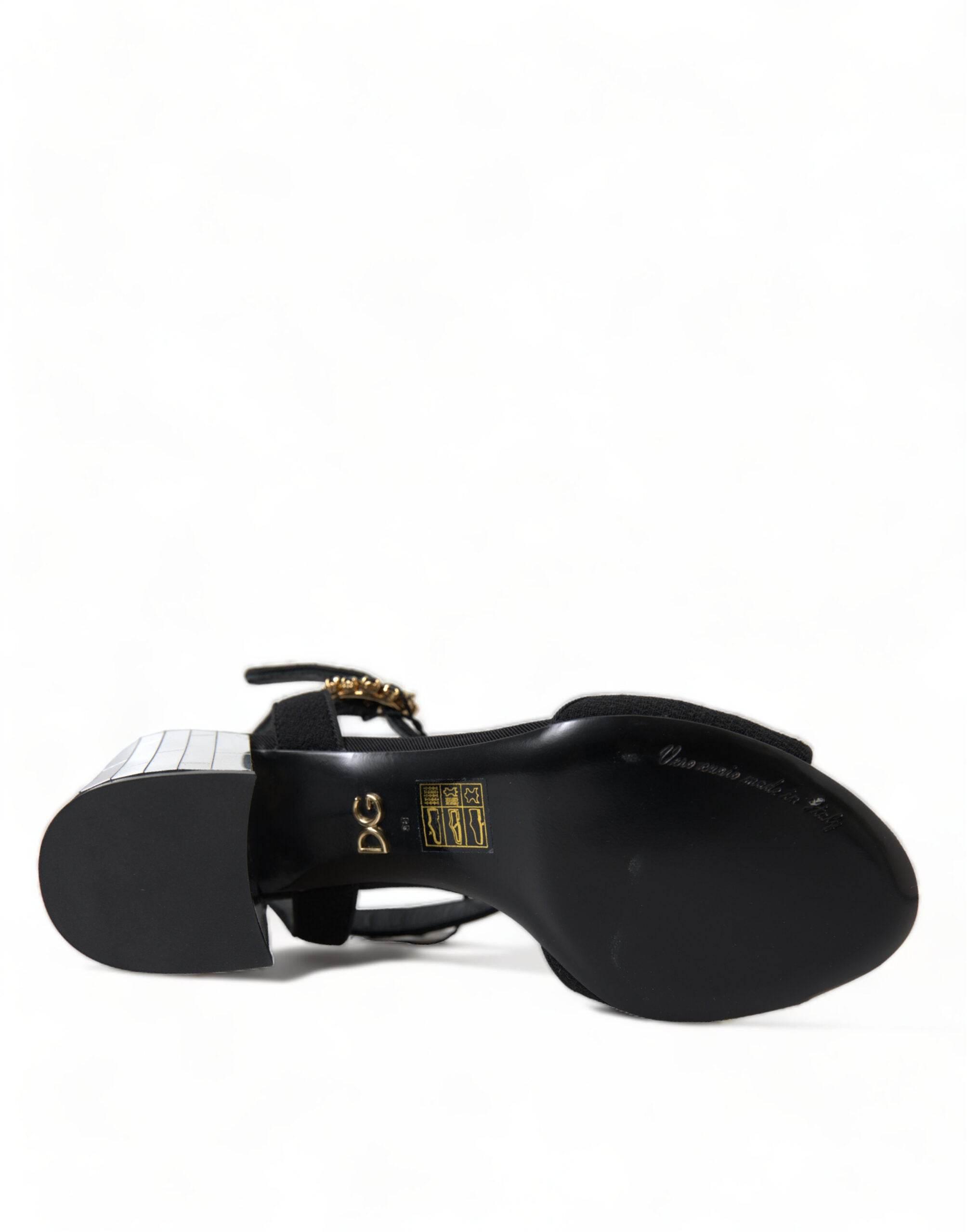 Dolce & Gabbana Black Crystals Ankle Strap Sandals Shoes - Hilstor