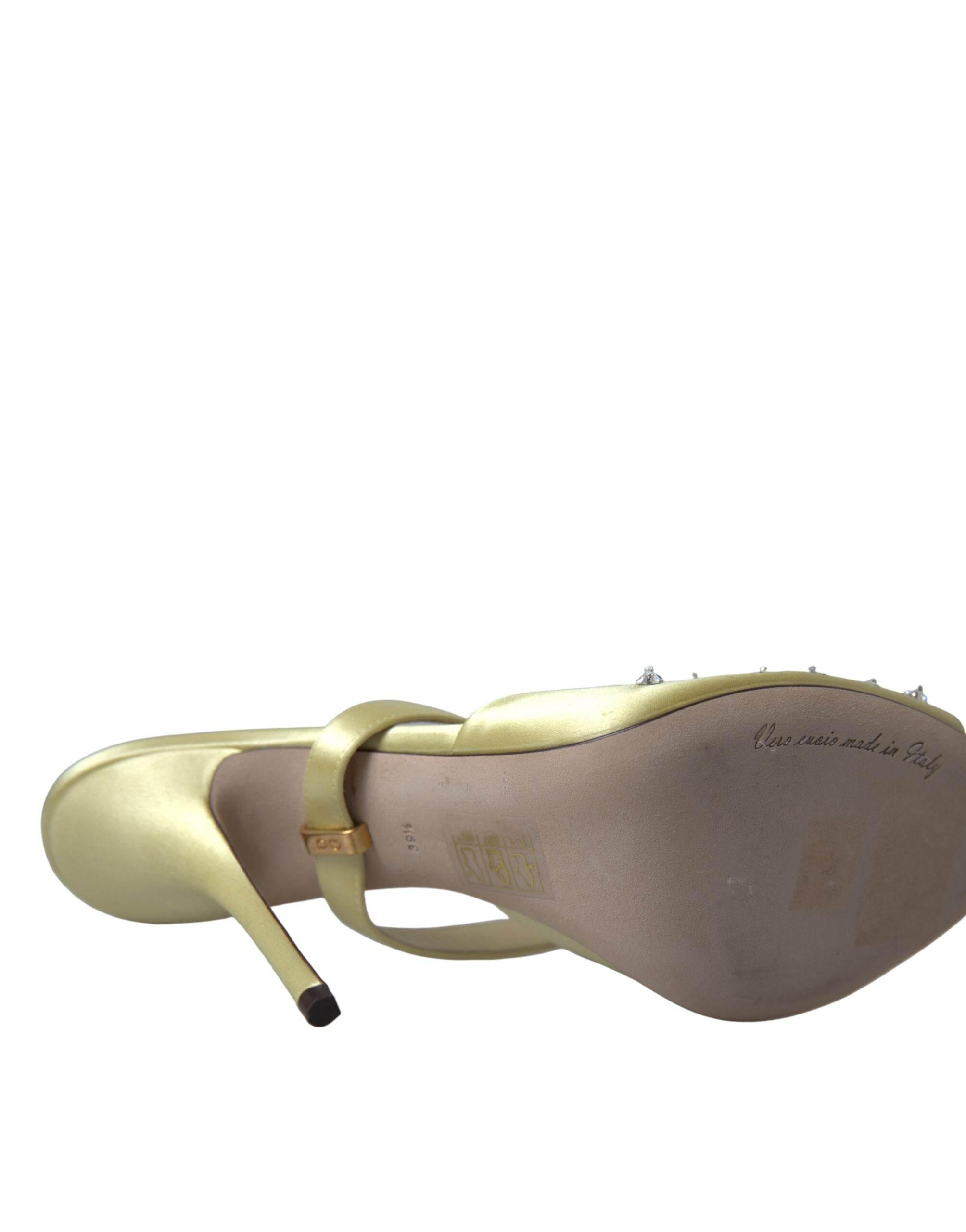 Dolce & Gabbana Yellow Satin Crystal Mary Janes Sandals - Hilstor