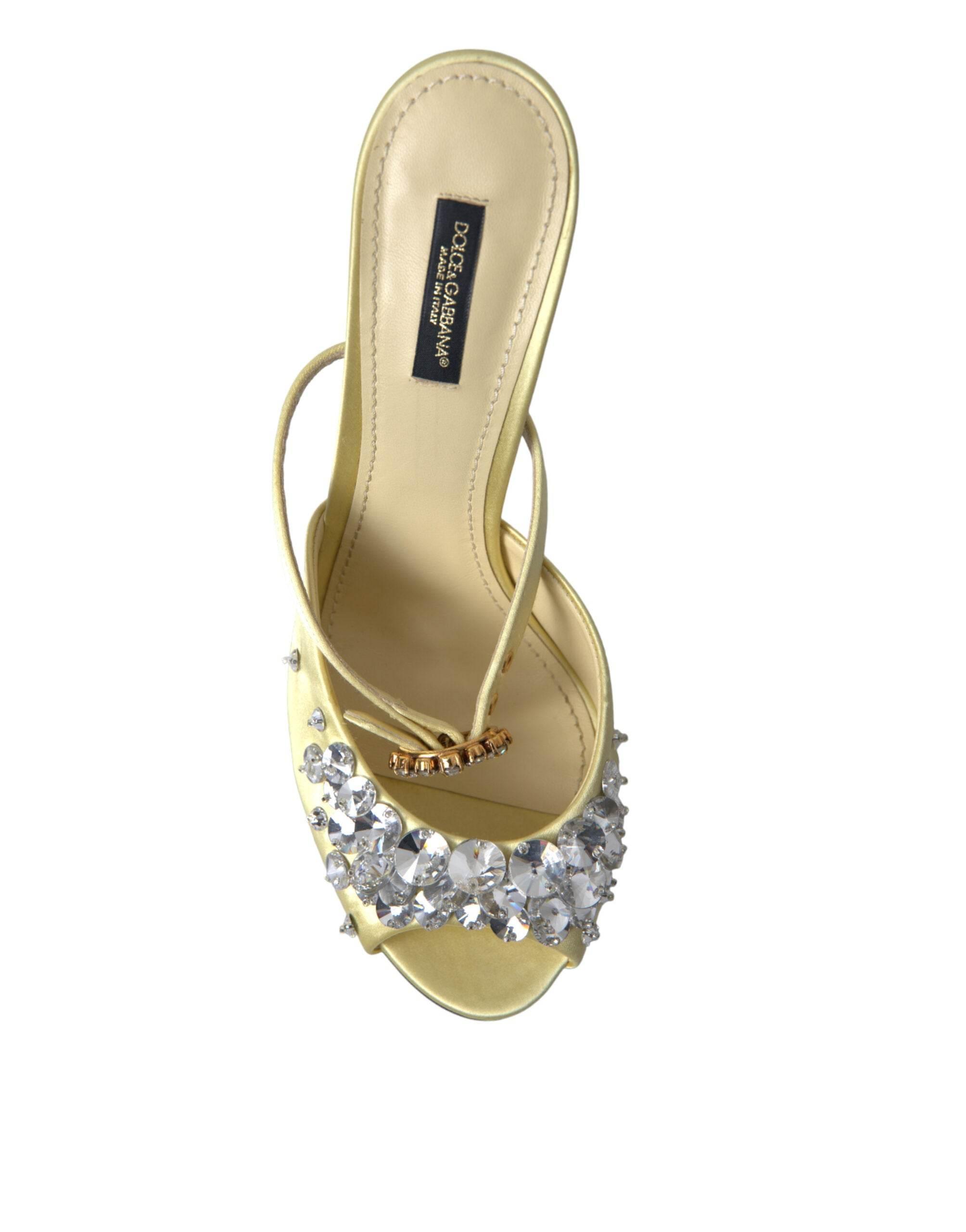 Dolce & Gabbana Yellow Satin Crystal Mary Janes Sandals - Hilstor
