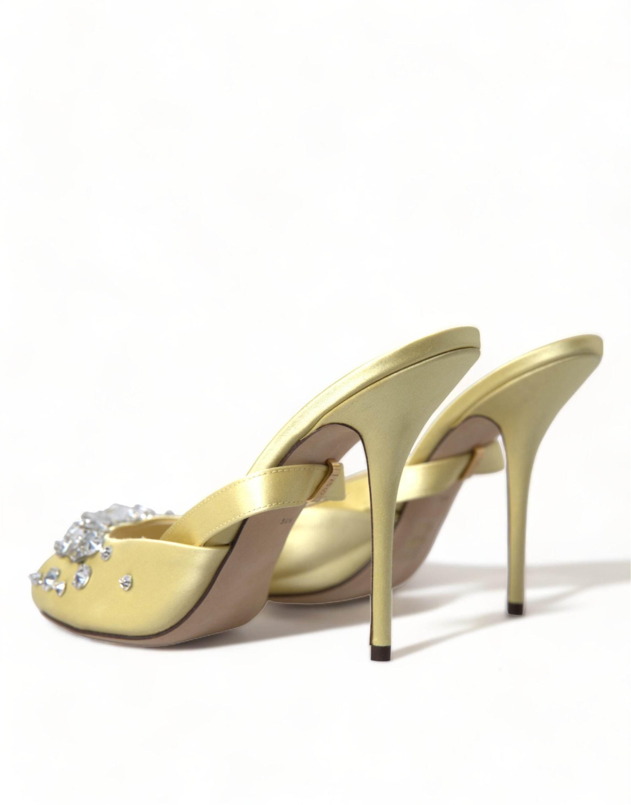 Dolce & Gabbana Yellow Satin Crystal Mary Janes Sandals - Hilstor
