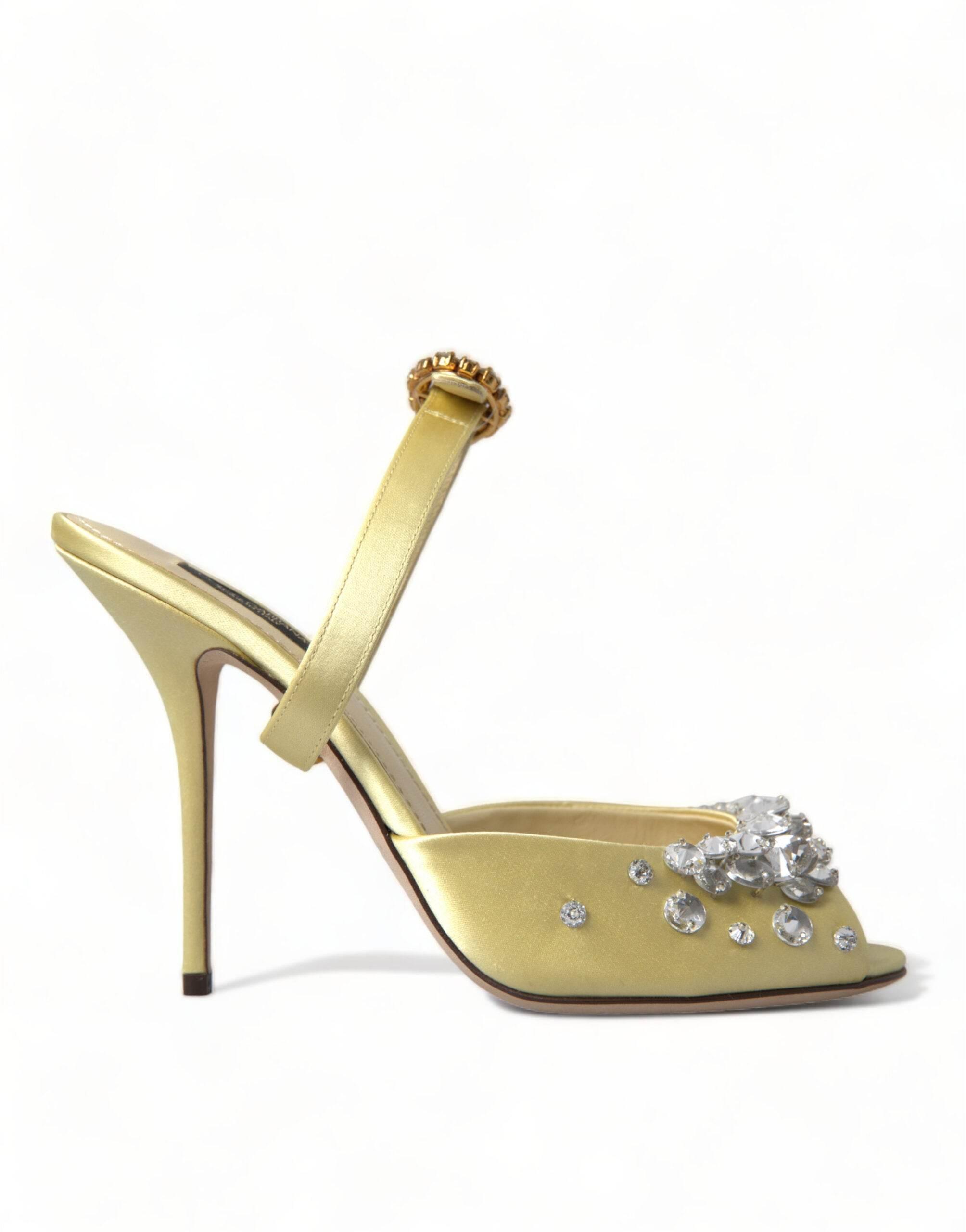 Dolce & Gabbana Yellow Satin Crystal Mary Janes Sandals - Hilstor