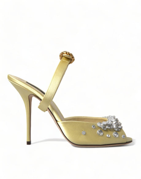 Dolce & Gabbana Yellow Satin Crystal Mary Janes Sandals - Hilstor