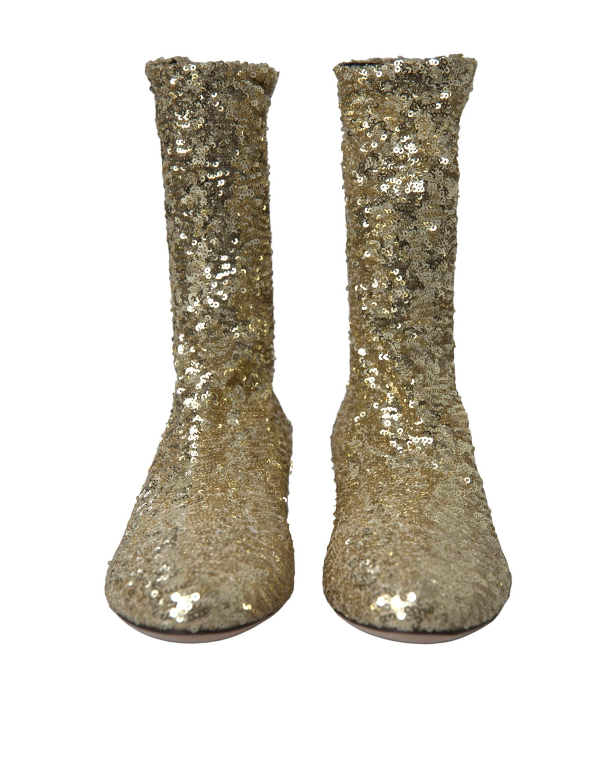 Dolce & Gabbana Elegant Mid Calf Gold Boots Exclusive Design - Hilstor