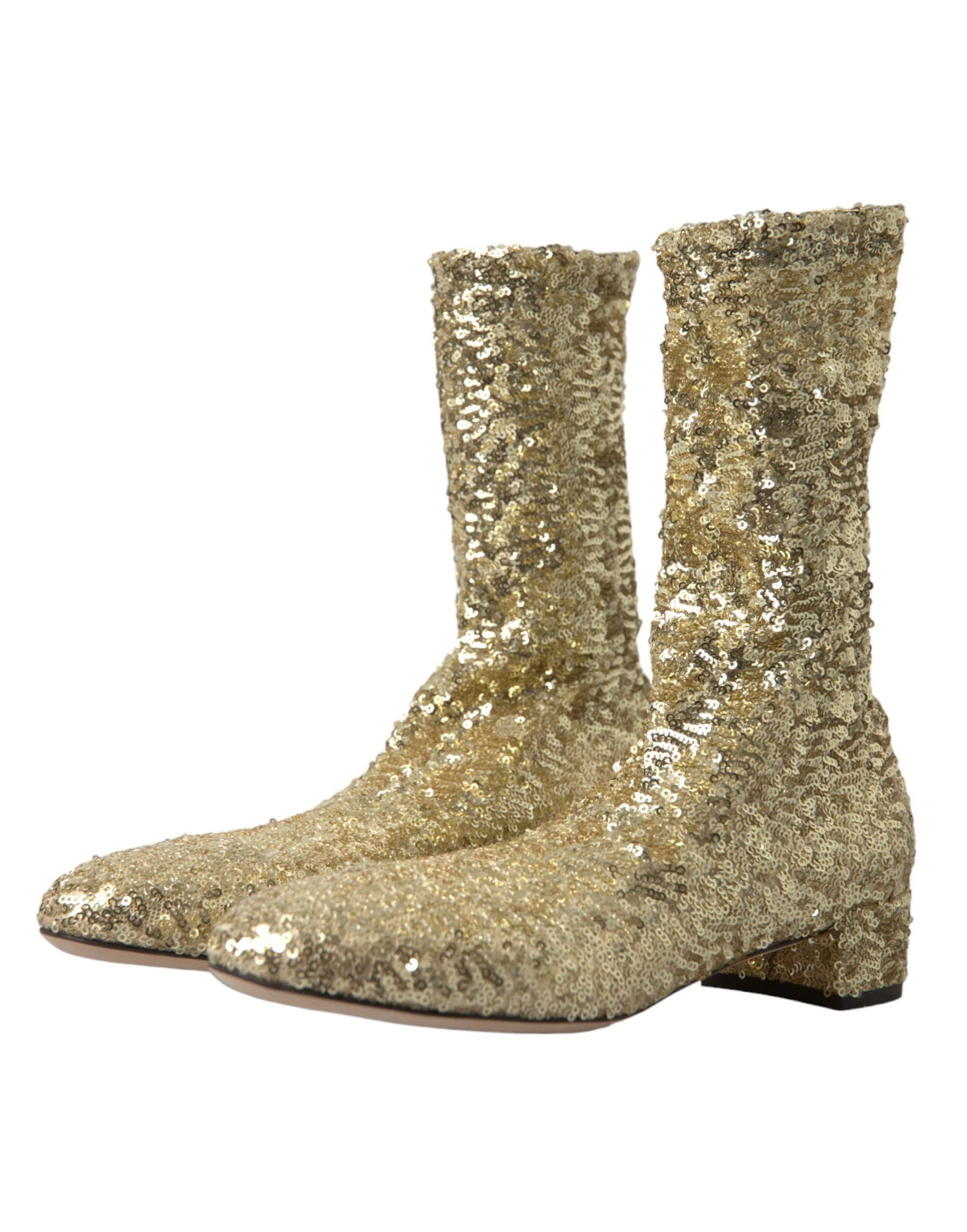Dolce & Gabbana Elegant Mid Calf Gold Boots Exclusive Design - Hilstor