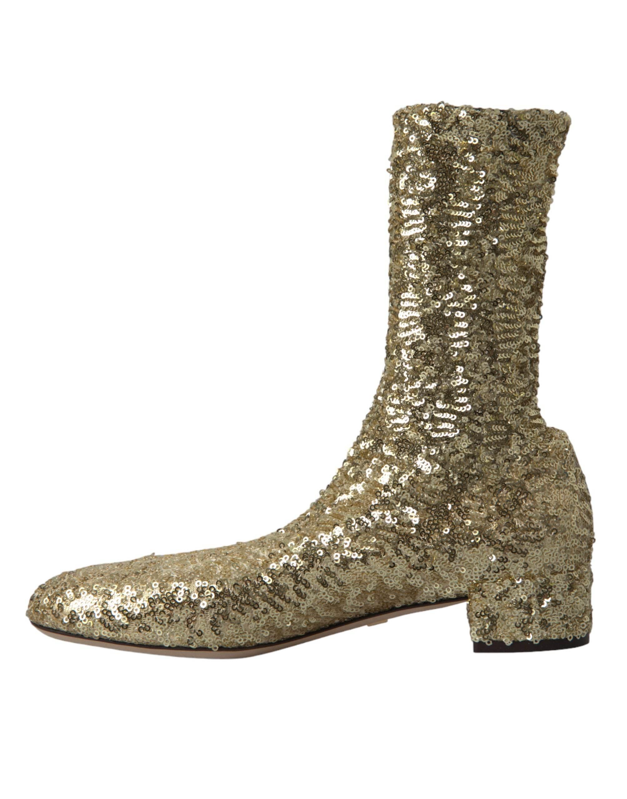 Dolce & Gabbana Elegant Mid Calf Gold Boots Exclusive Design - Hilstor