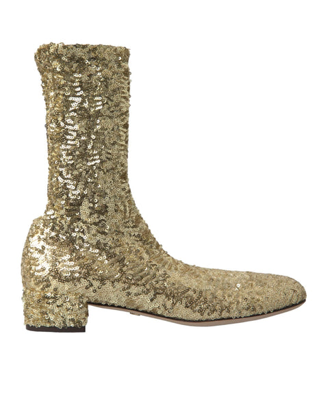 Dolce & Gabbana Elegant Mid Calf Gold Boots Exclusive Design - Hilstor