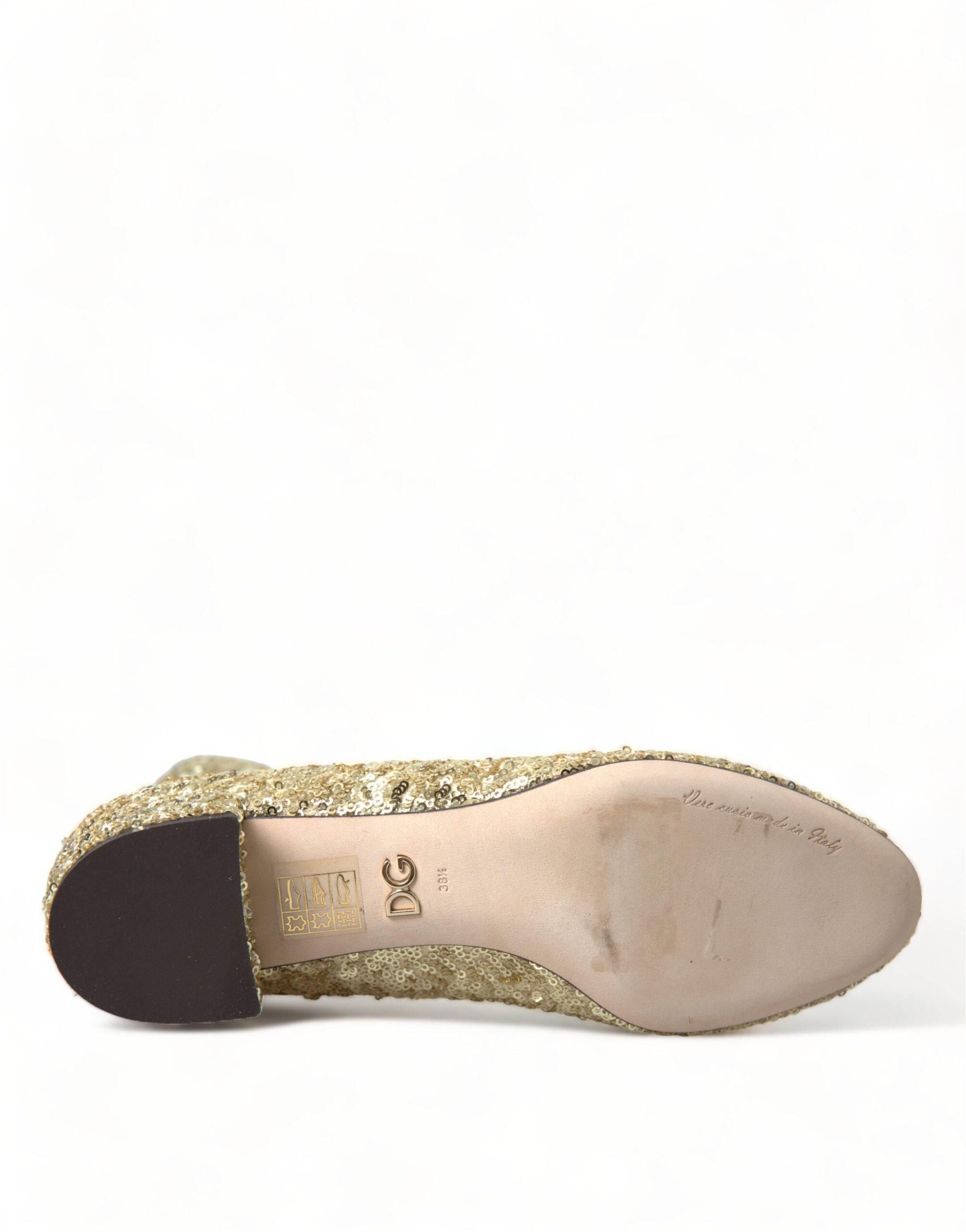 Dolce & Gabbana Elegant Mid Calf Gold Boots Exclusive Design - Hilstor