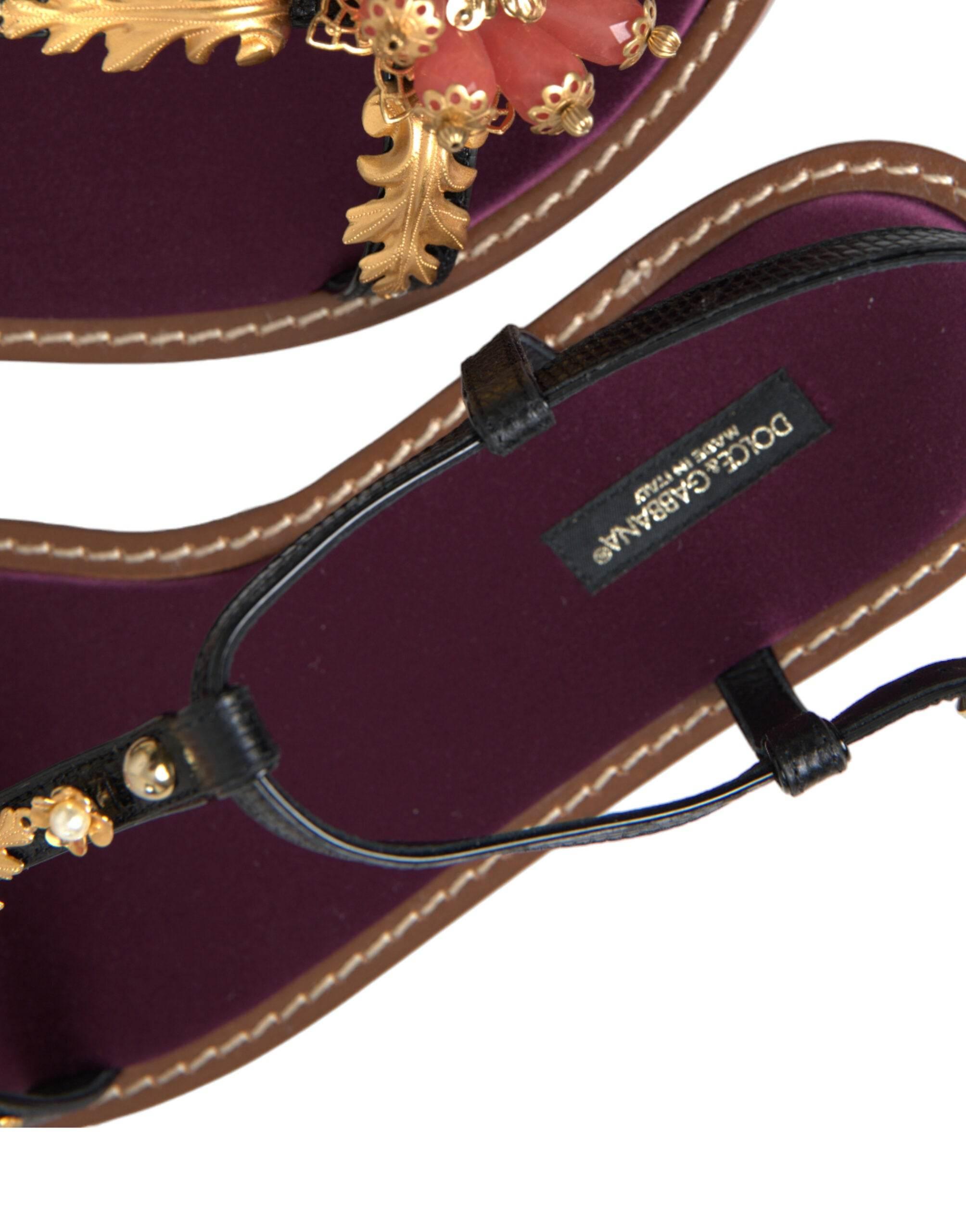 Dolce & Gabbana Elegant Crystal-Adorned Flat Sandals - Hilstor