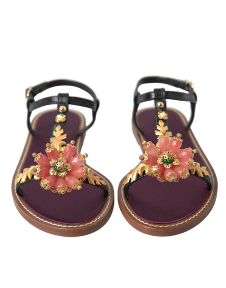 Dolce & Gabbana Elegant Crystal-Adorned Flat Sandals - Hilstor