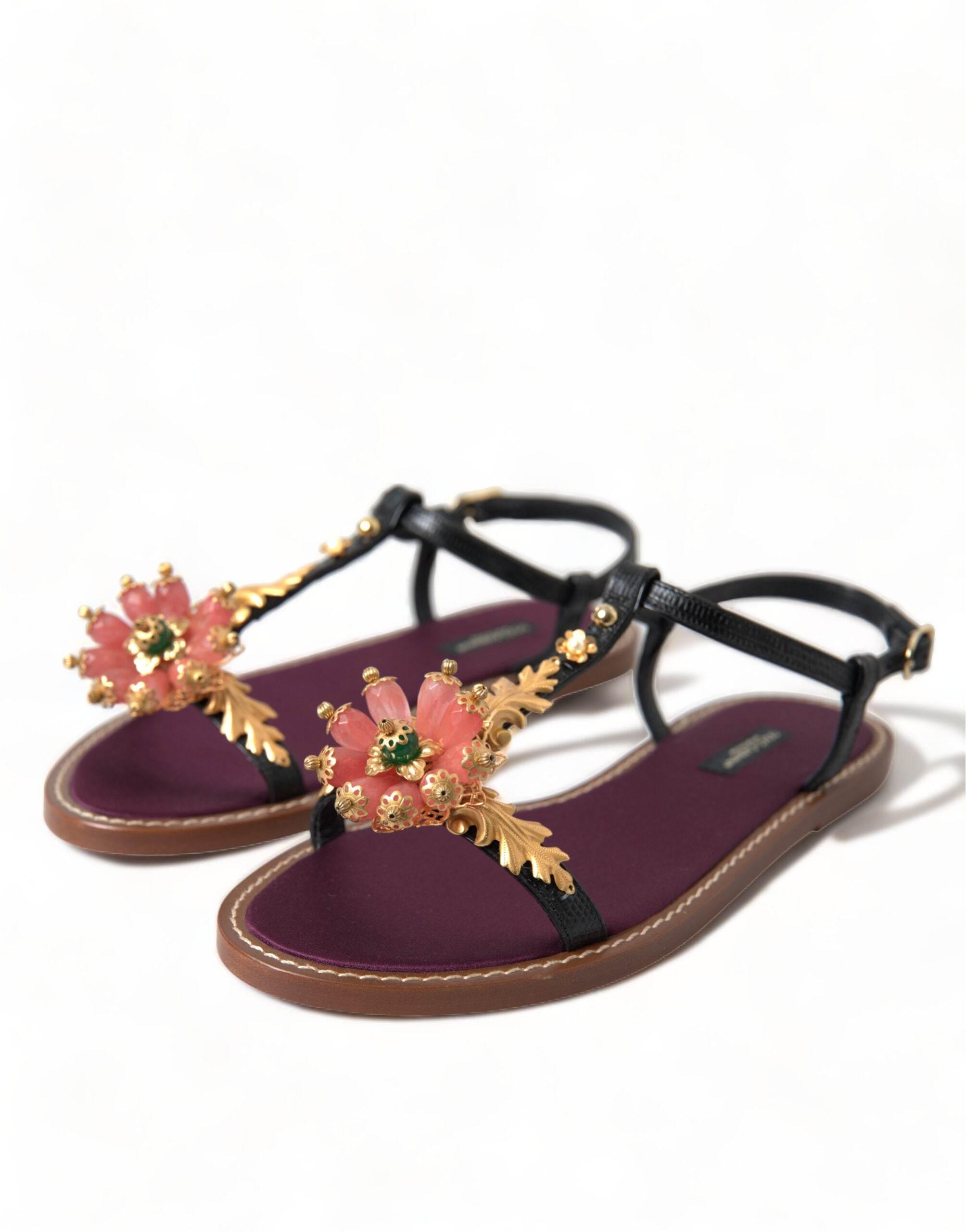 Dolce & Gabbana Elegant Crystal-Adorned Flat Sandals - Hilstor