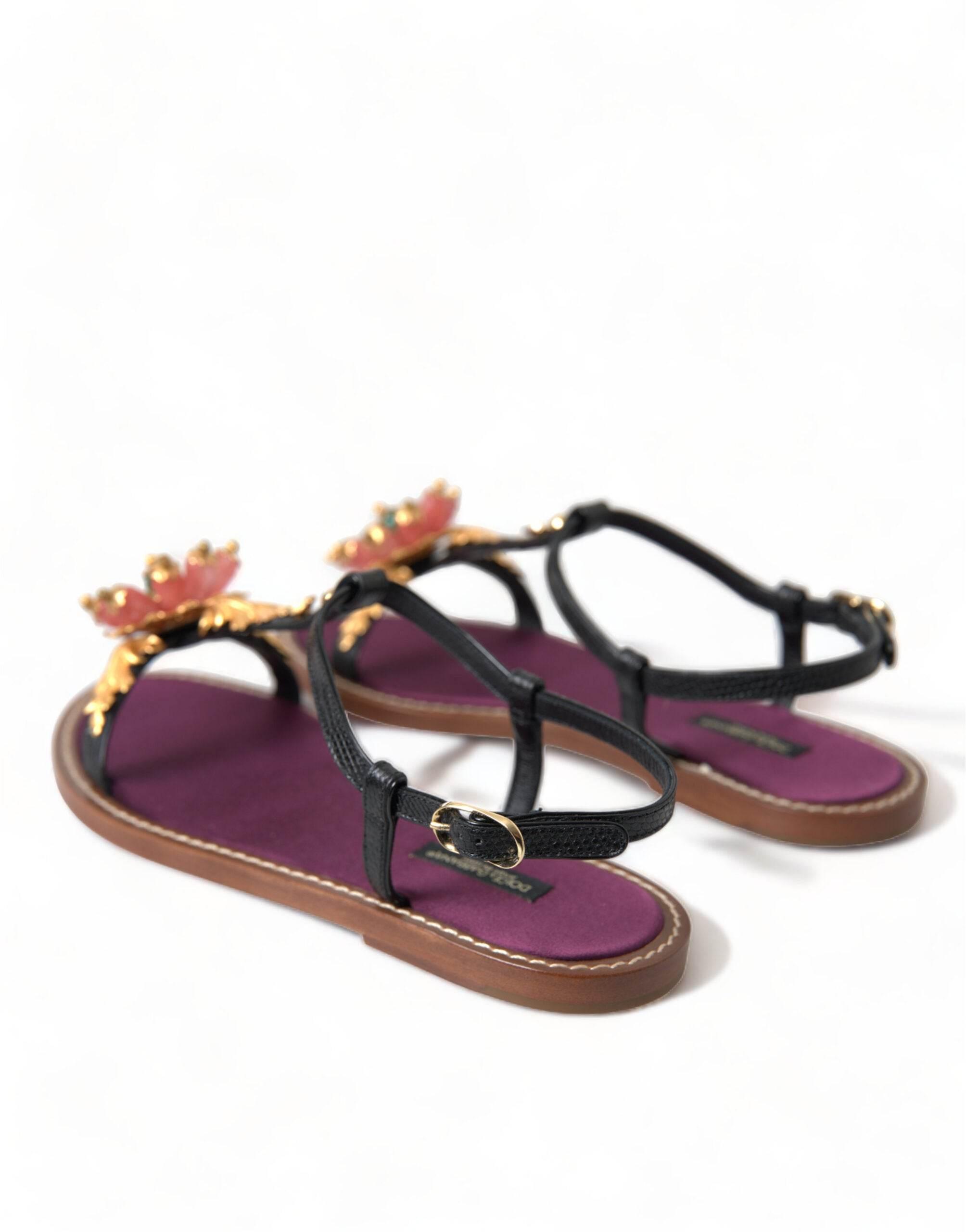 Dolce & Gabbana Elegant Crystal-Adorned Flat Sandals - Hilstor
