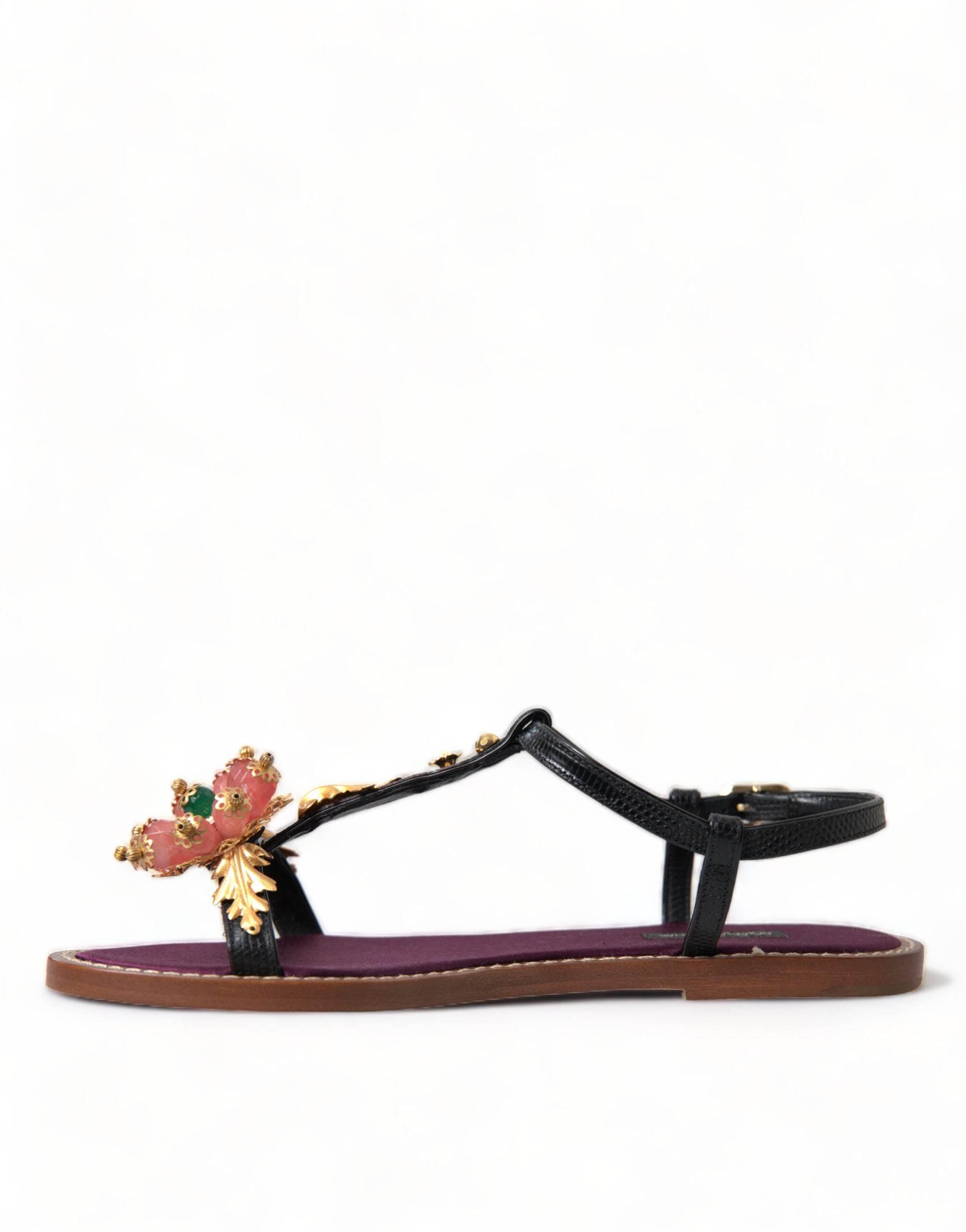 Dolce & Gabbana Elegant Crystal-Adorned Flat Sandals - Hilstor