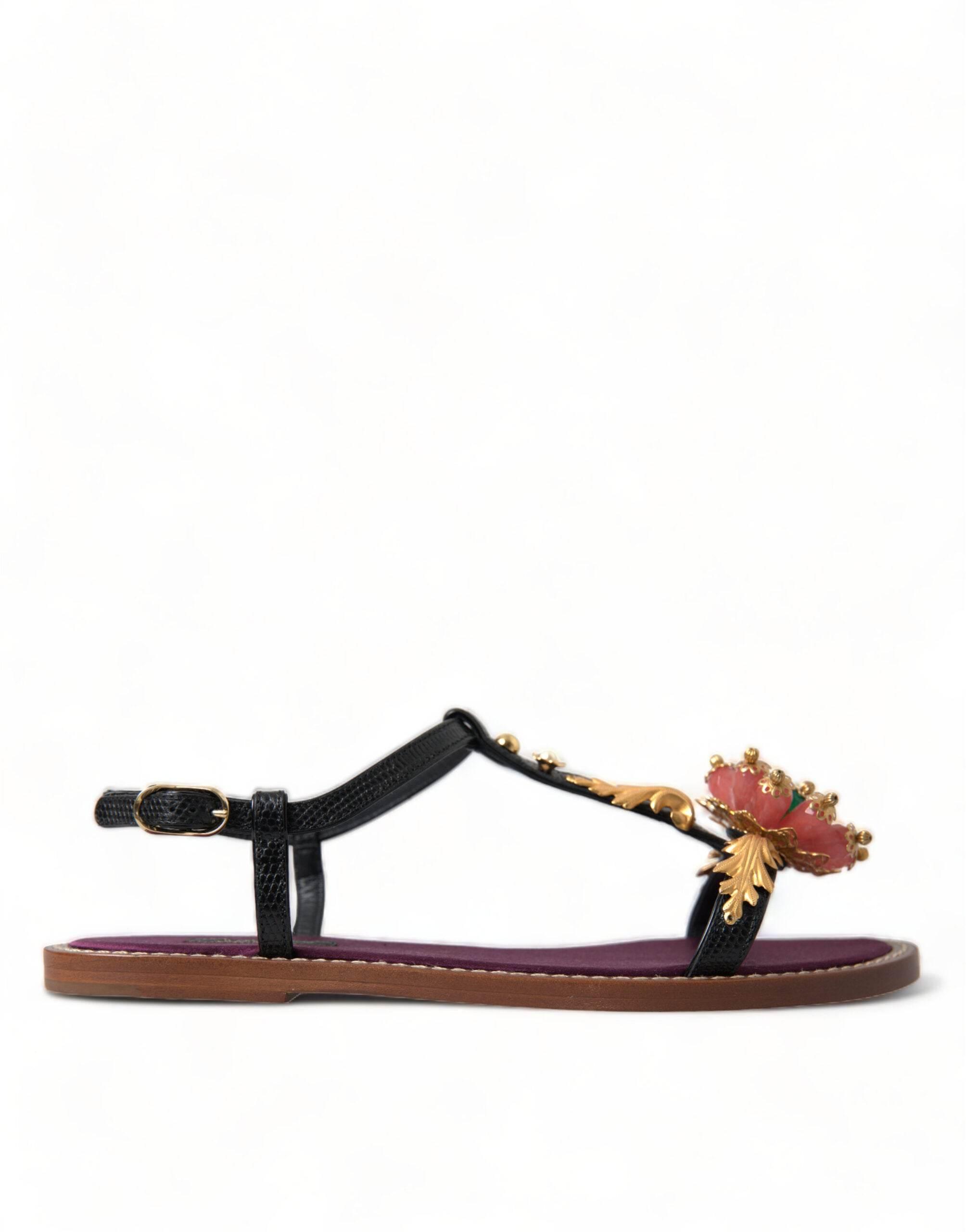 Dolce & Gabbana Elegant Crystal-Adorned Flat Sandals - Hilstor