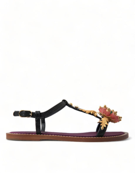 Dolce & Gabbana Elegant Crystal-Adorned Flat Sandals - Hilstor