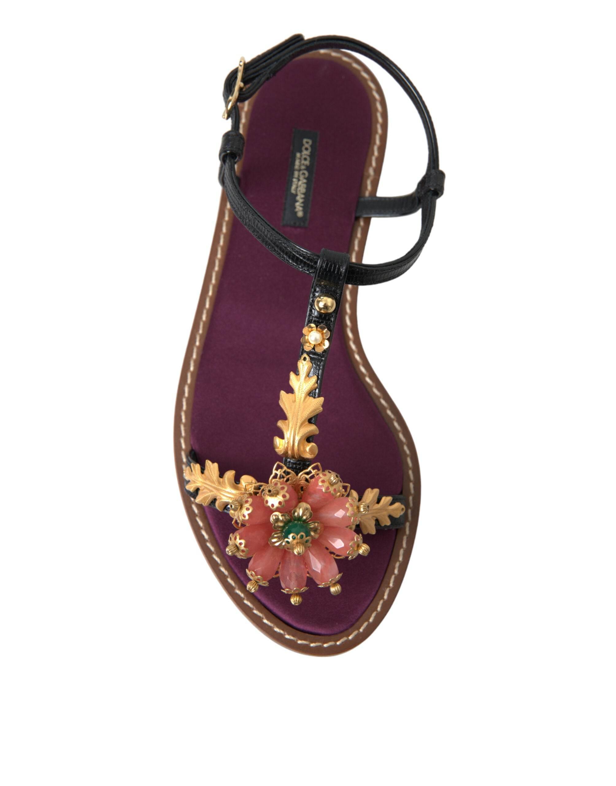 Dolce & Gabbana Elegant Crystal-Adorned Flat Sandals - Hilstor