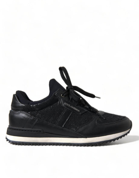 Dolce & Gabbana Black Floral Lace Leather Sneakers Shoes - Hilstor