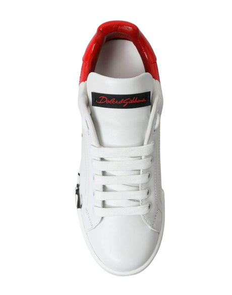 Dolce & Gabbana White Red Lace Up Womens Low Top Sneakers Shoes - Hilstor