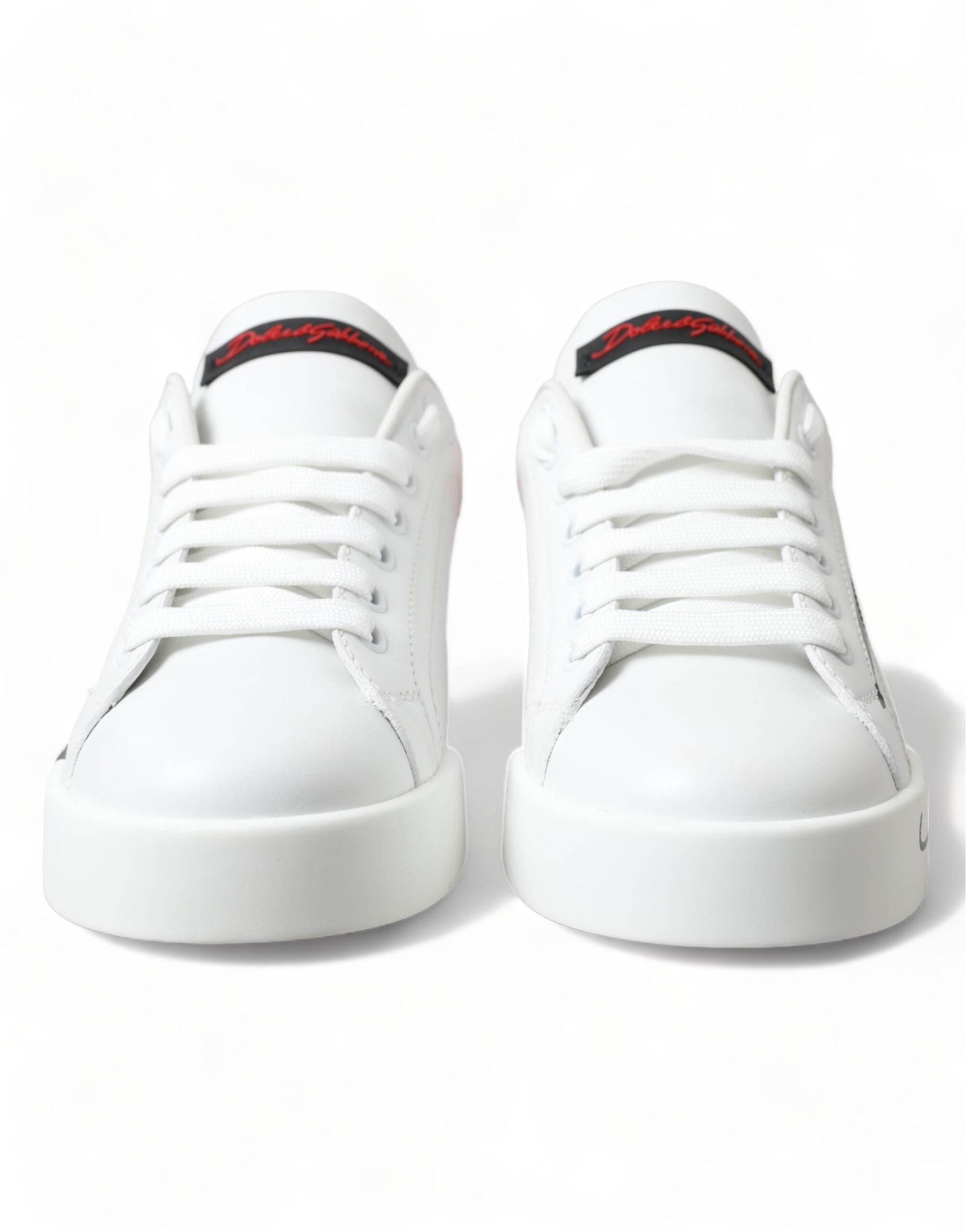 Dolce & Gabbana White Red Lace Up Womens Low Top Sneakers Shoes - Hilstor