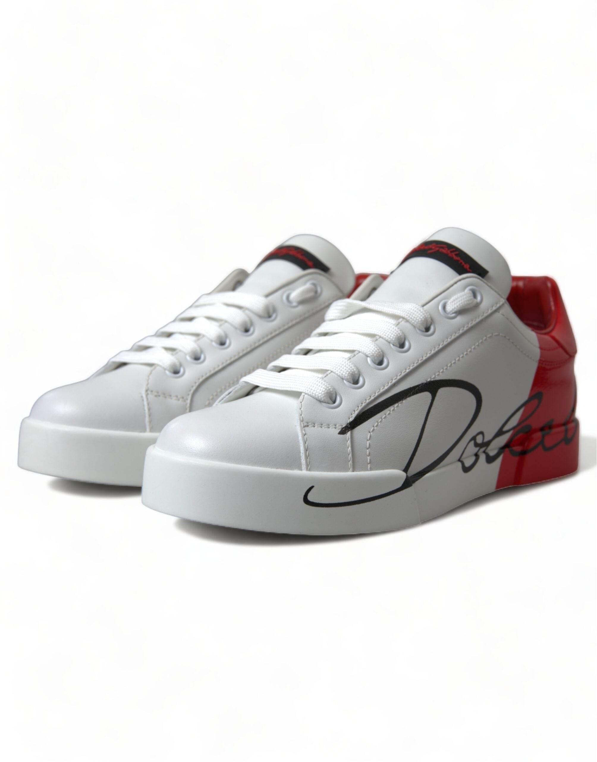 Dolce & Gabbana White Red Lace Up Womens Low Top Sneakers Shoes - Hilstor