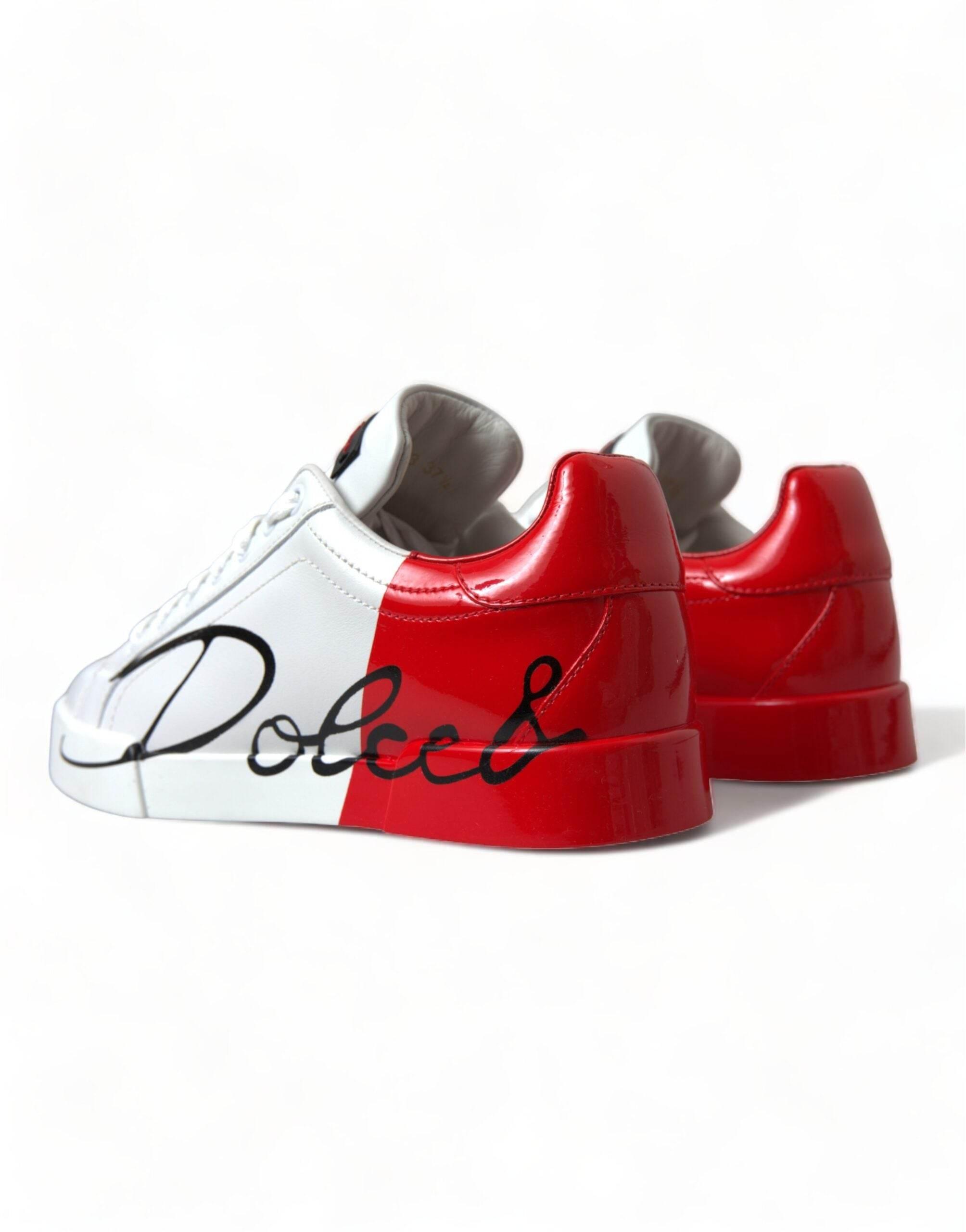 Dolce & Gabbana White Red Lace Up Womens Low Top Sneakers Shoes - Hilstor