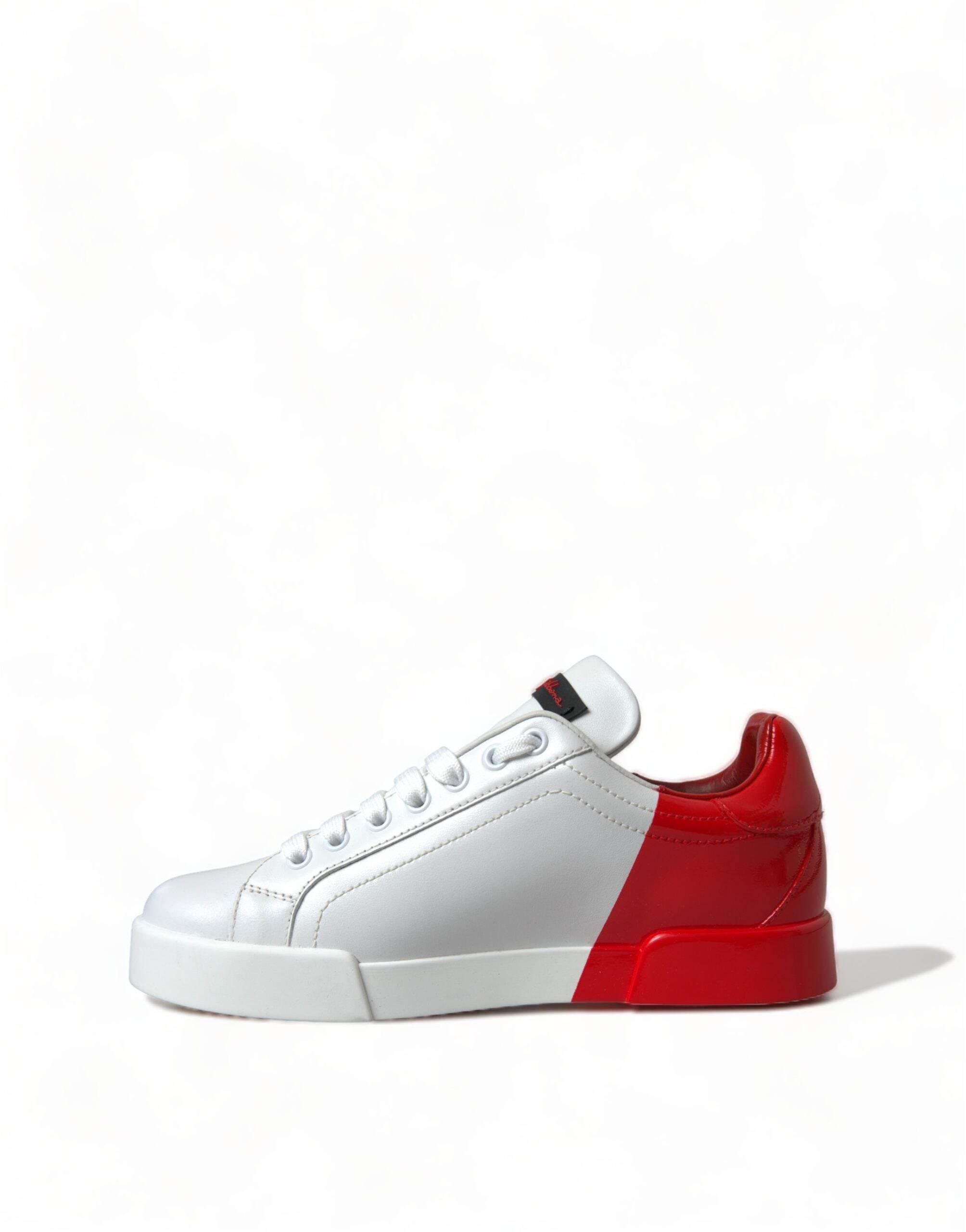 Dolce & Gabbana White Red Lace Up Womens Low Top Sneakers Shoes - Hilstor