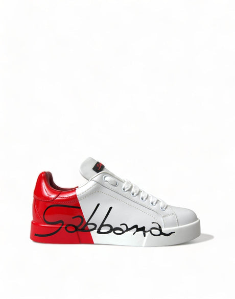 Dolce & Gabbana White Red Lace Up Womens Low Top Sneakers Shoes - Hilstor