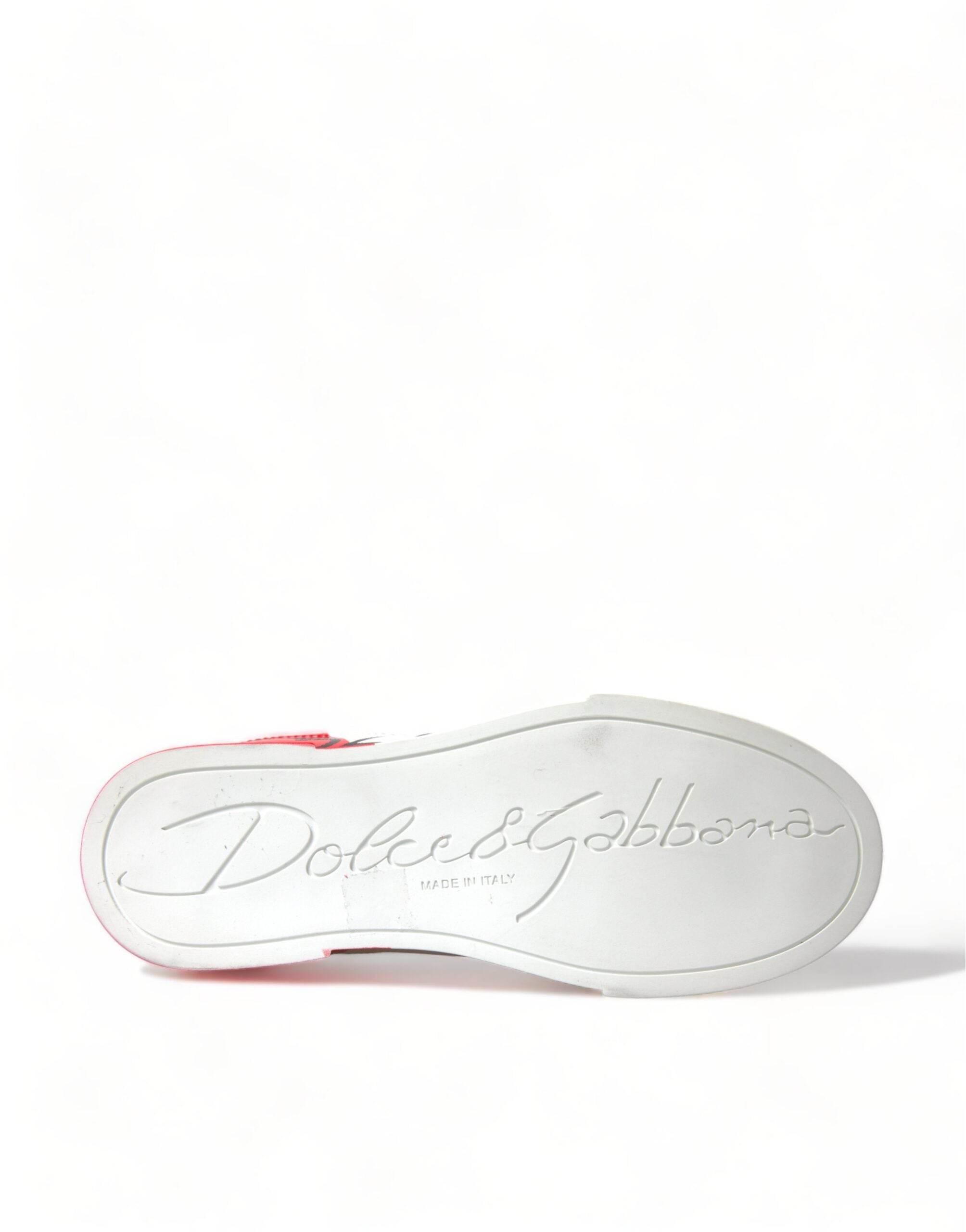 Dolce & Gabbana White Red Lace Up Womens Low Top Sneakers Shoes - Hilstor