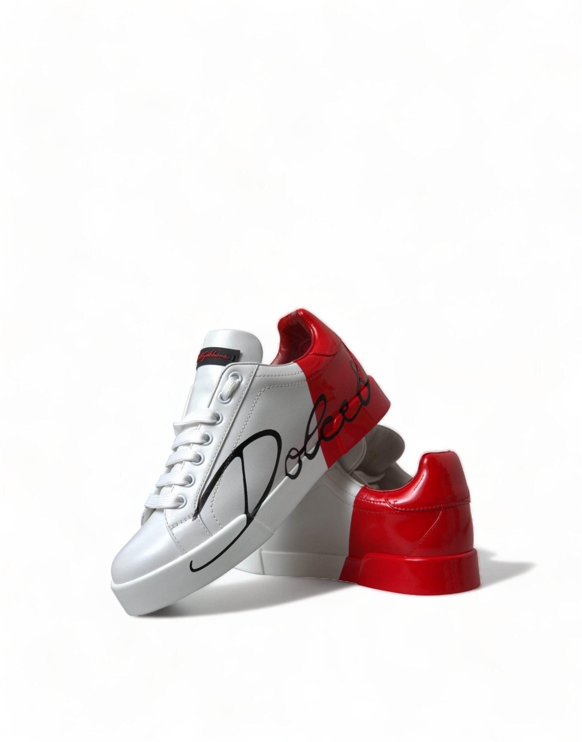 Dolce & Gabbana White Red Lace Up Womens Low Top Sneakers Shoes - Hilstor