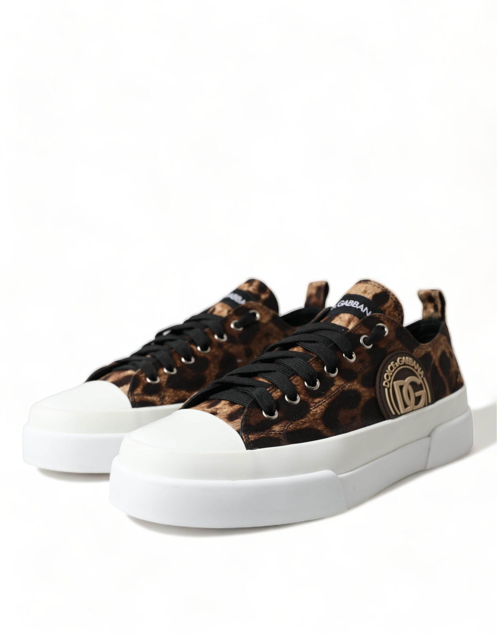 Dolce & Gabbana Brown Leopard Canvas Sneakers Shoes - Hilstor