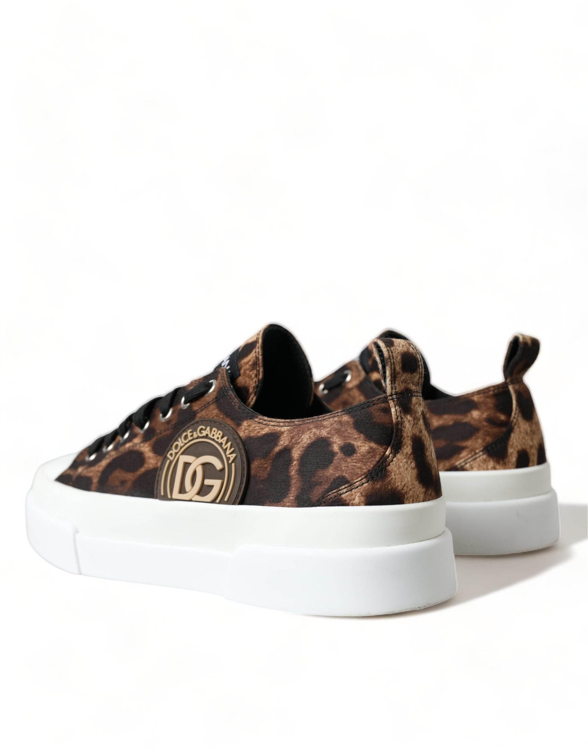 Dolce & Gabbana Brown Leopard Canvas Sneakers Shoes - Hilstor