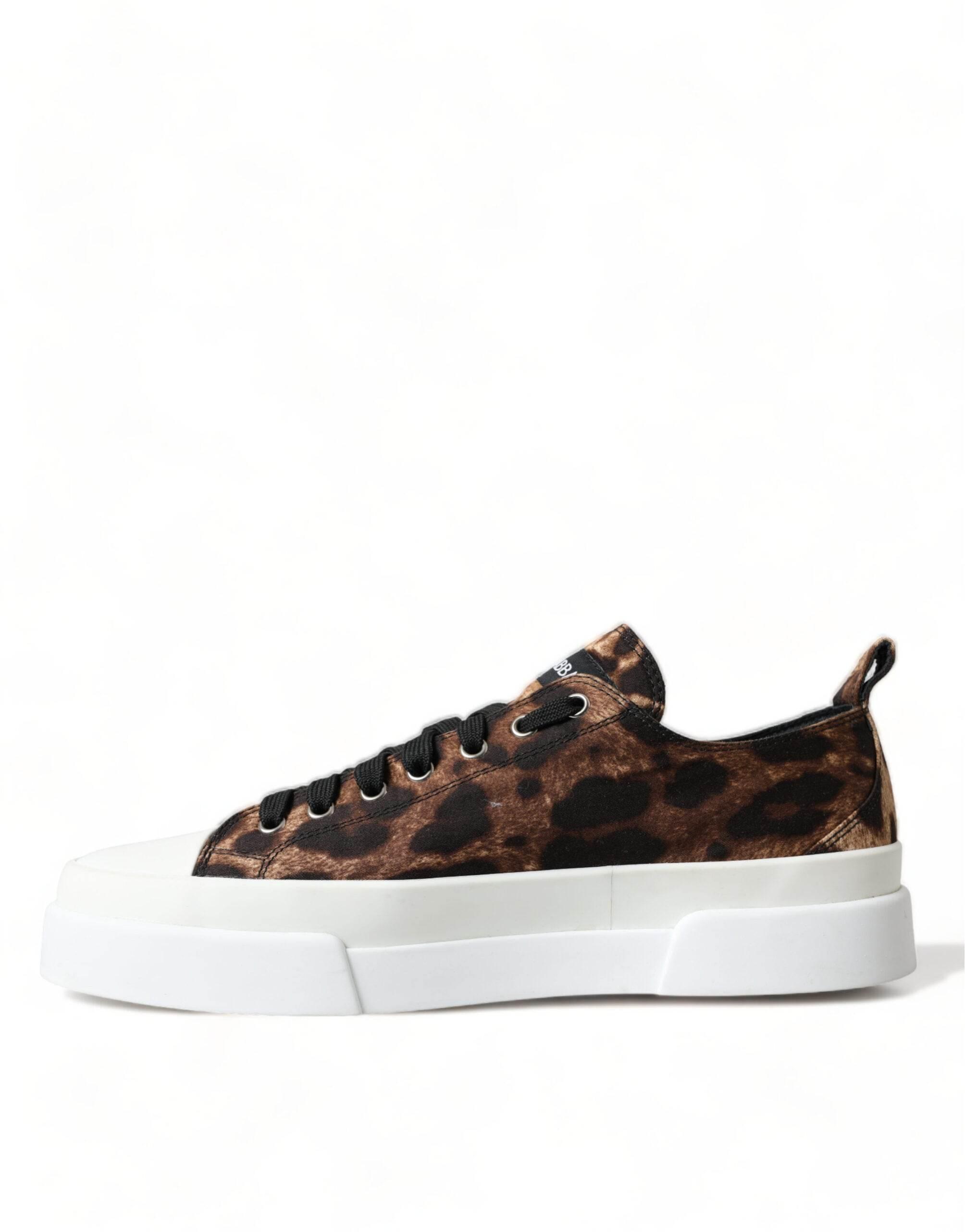 Dolce & Gabbana Brown Leopard Canvas Sneakers Shoes - Hilstor