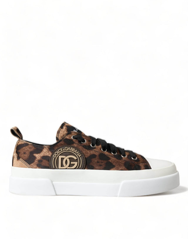 Dolce & Gabbana Brown Leopard Canvas Sneakers Shoes - Hilstor