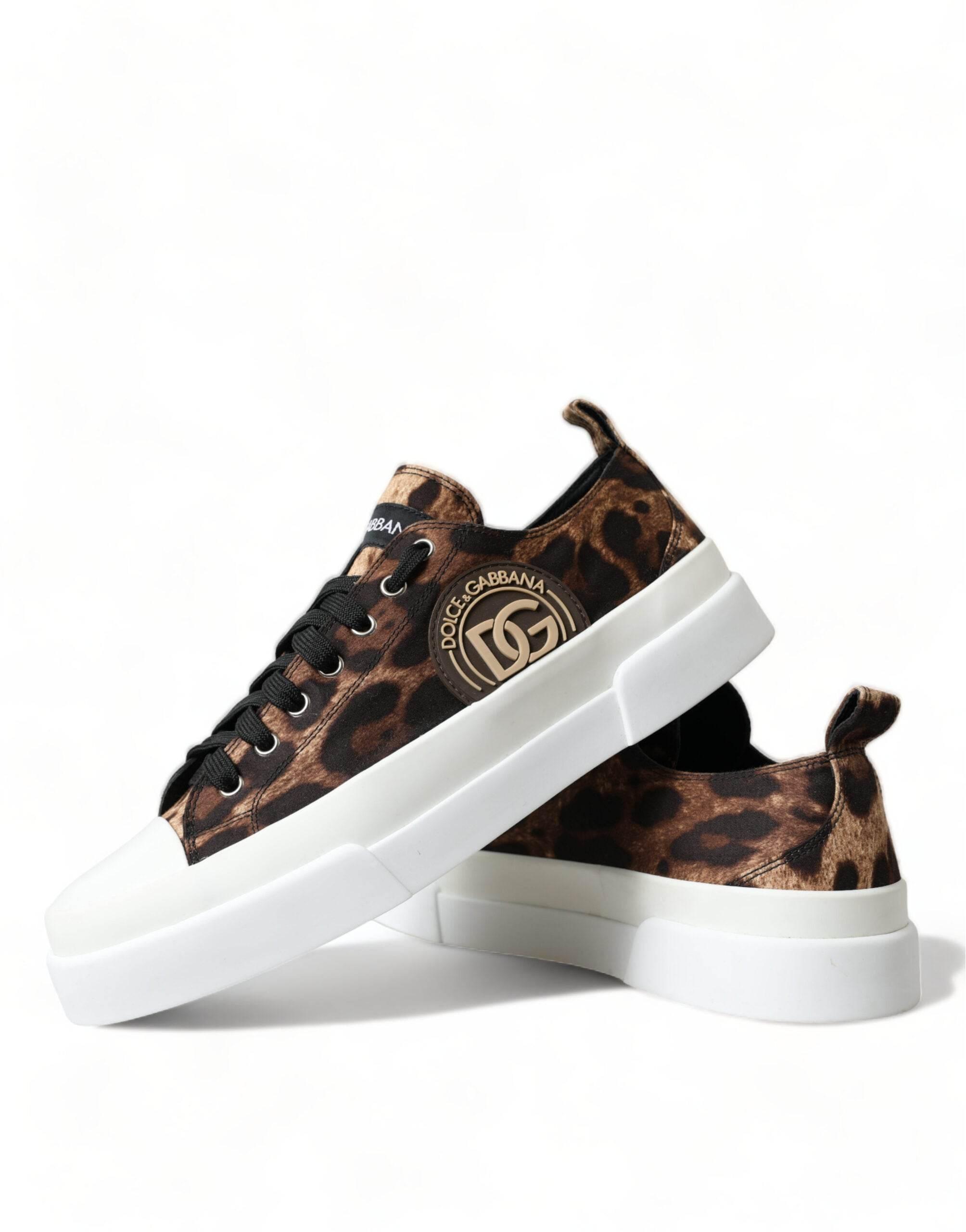Dolce & Gabbana Brown Leopard Canvas Sneakers Shoes - Hilstor