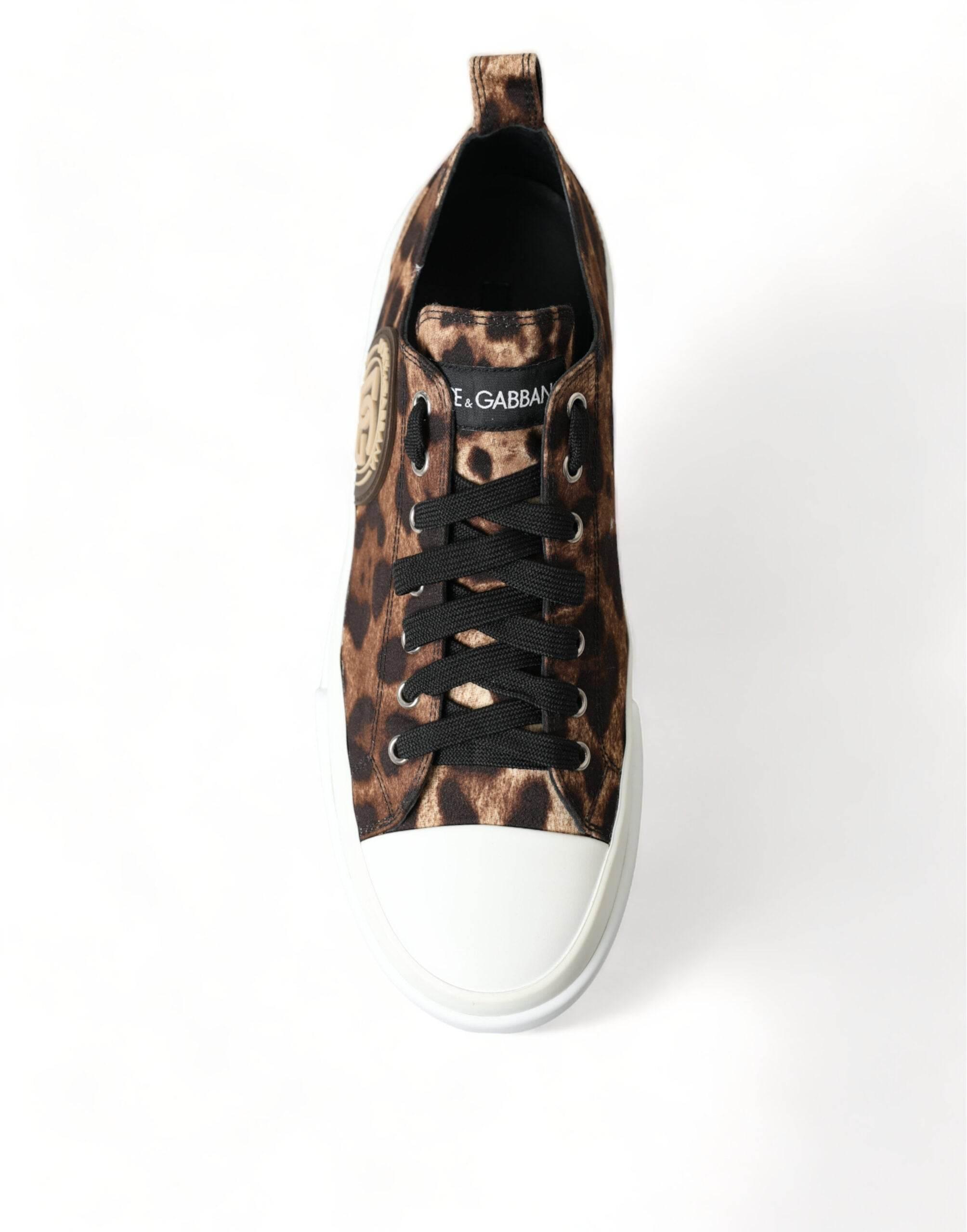 Dolce & Gabbana Brown Leopard Canvas Sneakers Shoes - Hilstor