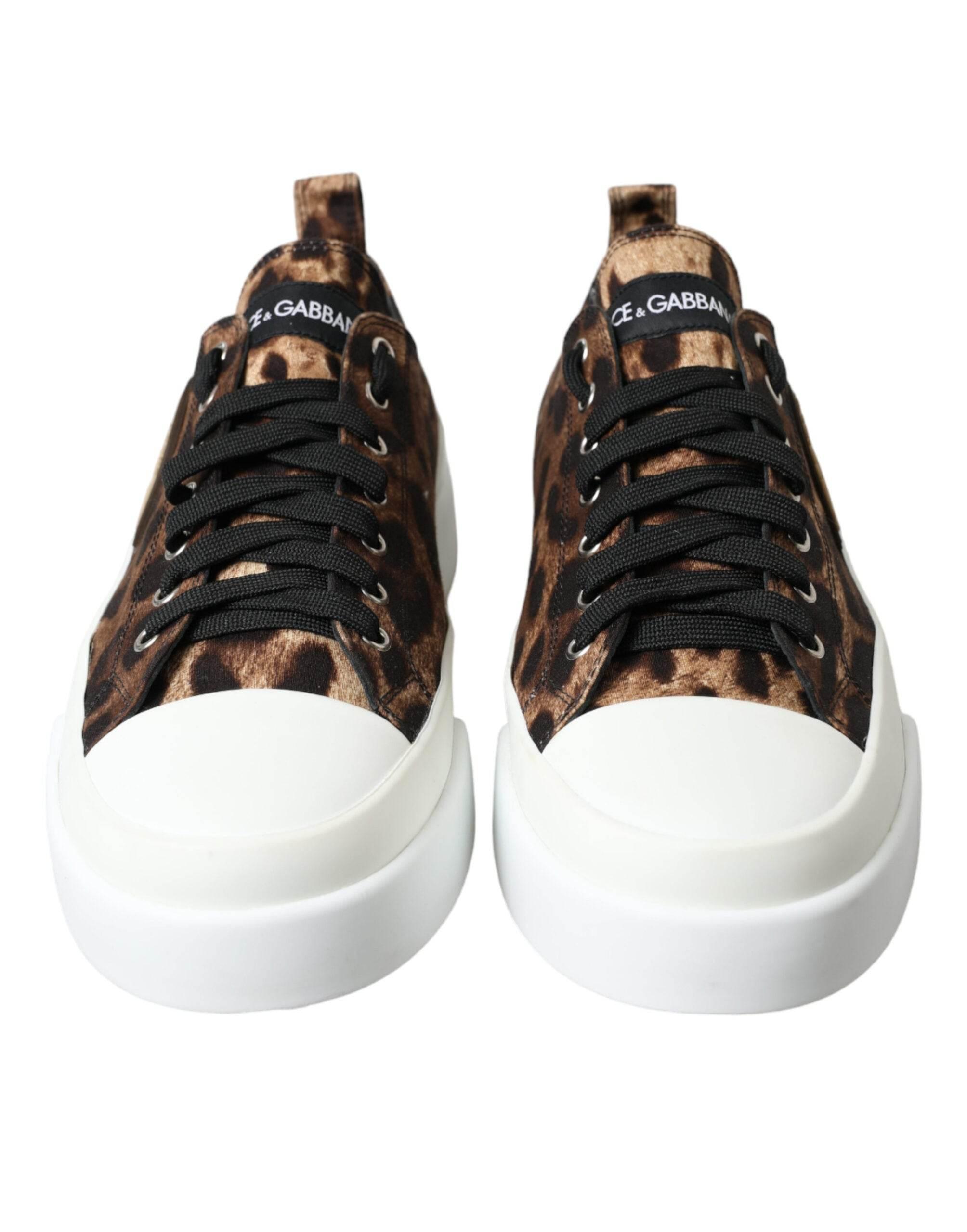 Dolce & Gabbana Brown Leopard Canvas Sneakers Shoes - Hilstor