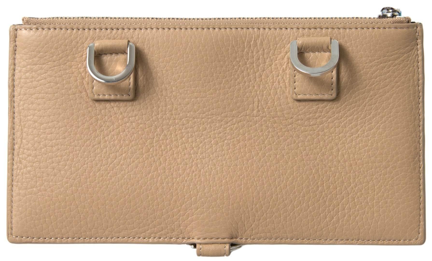 Dolce & Gabbana Elegant Beige Leather Wallet with Detachable Strap - Hilstor