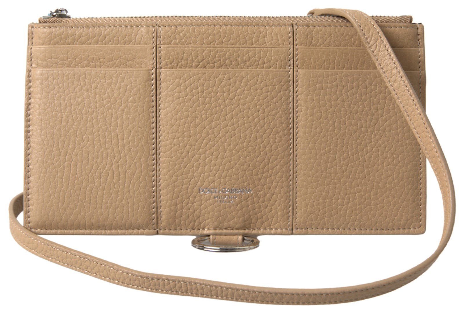 Dolce &amp; Gabbana Beige Læder Skulderkortholder Pung med Skulderrem
