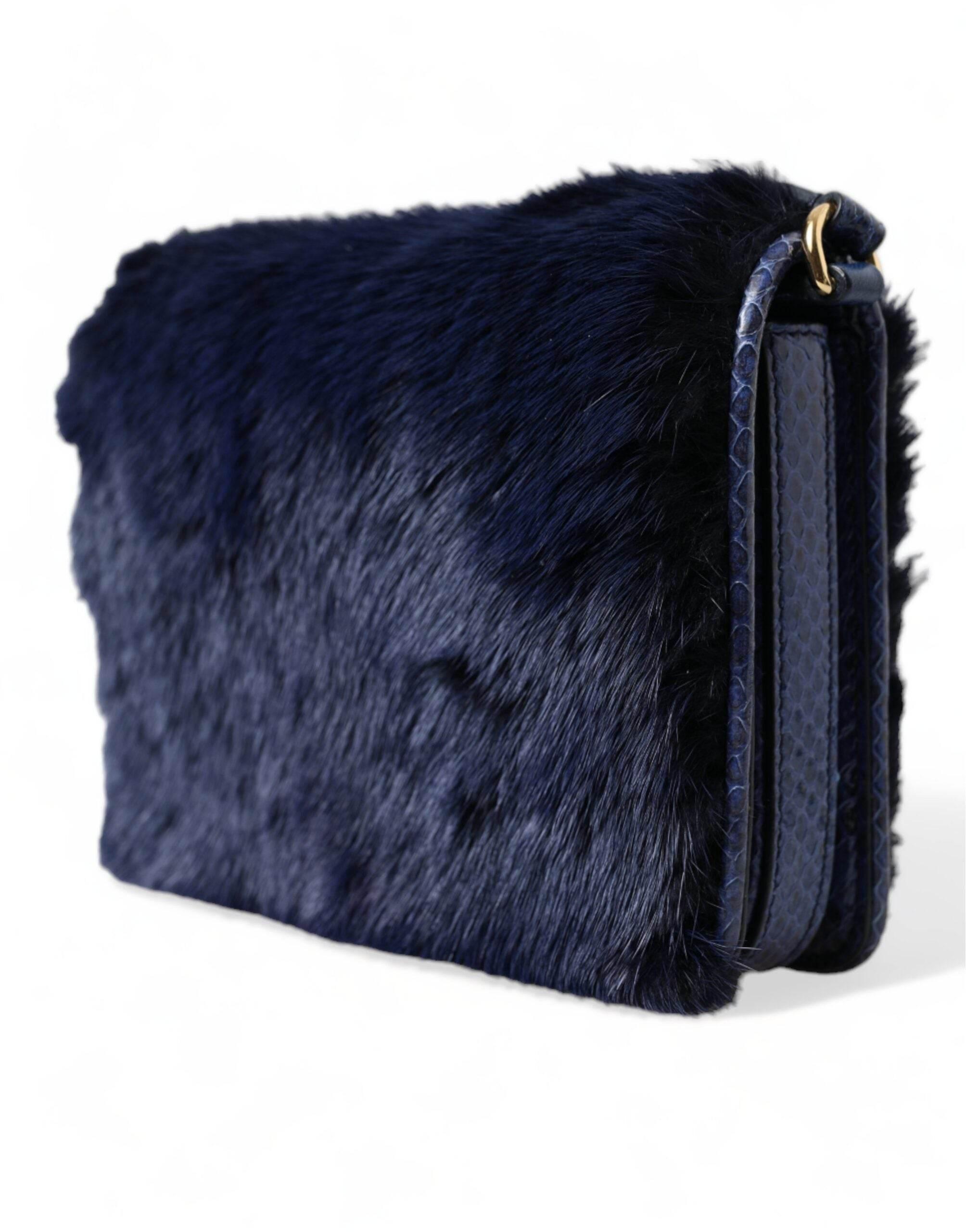 Dolce & Gabbana Dark Blue Fur Ayers Lily Twist Crossbody Shoulder Bag - Hilstor